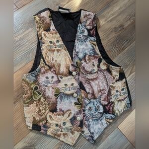 Mirrors Cat Collage Sleeveless Button Down Tapestry Vest Youth Medium